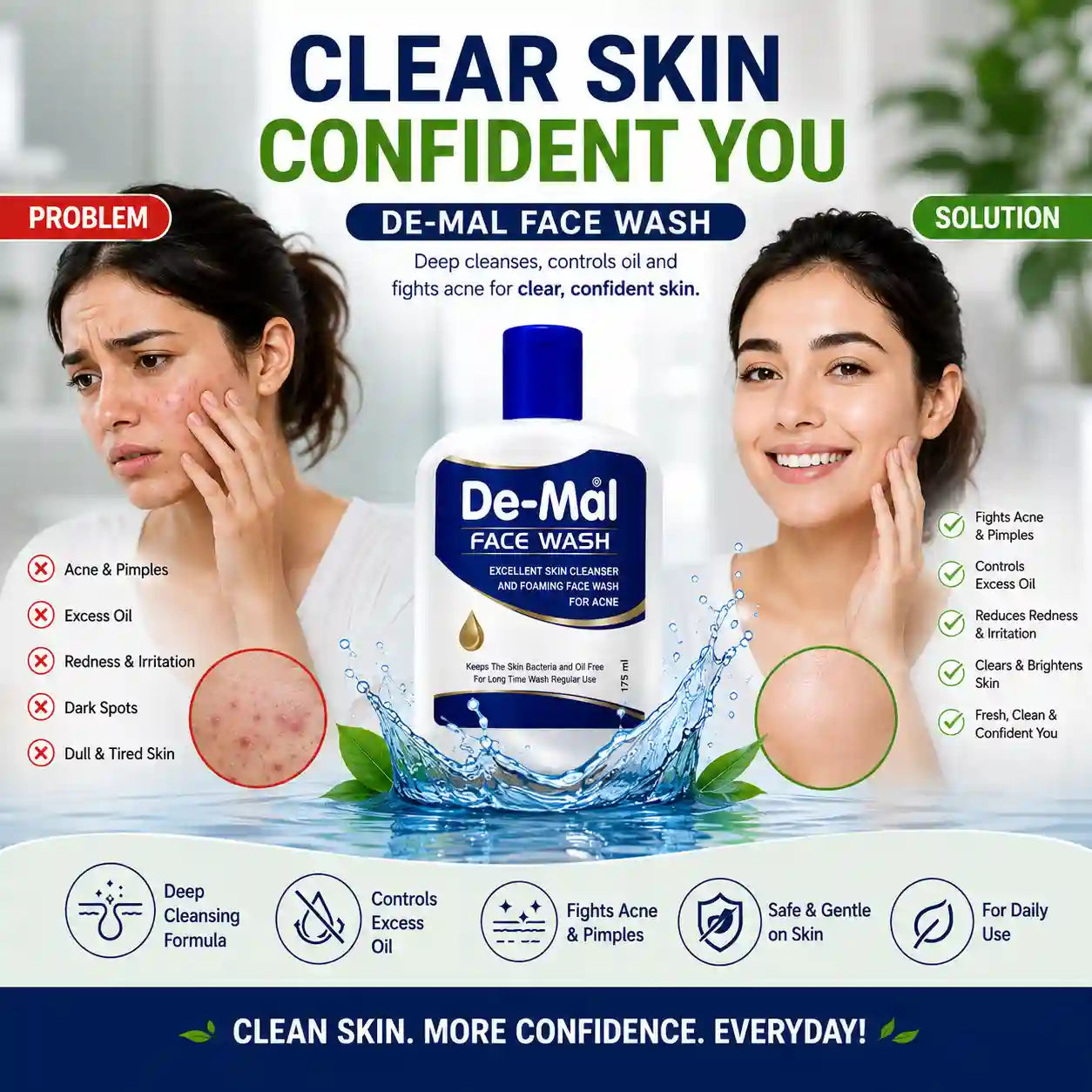 De-Mal Face Wash | Skin Brightening Wash for Acne