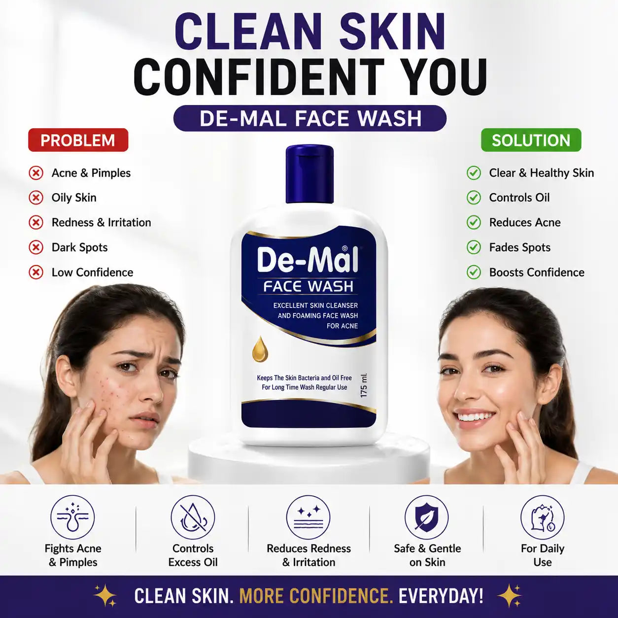 De-Mal Face Wash | Skin Brightening Wash for Acne