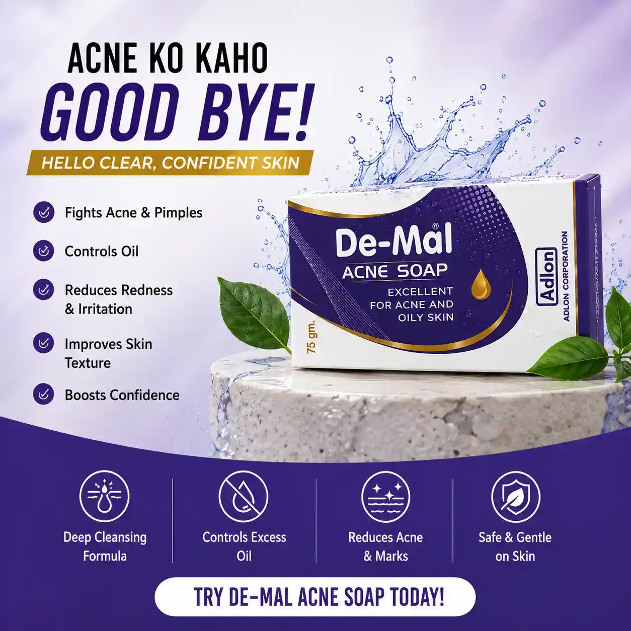 De-Mal Acne Soap | Deep Cleansing Bar for Acne Prone Skin