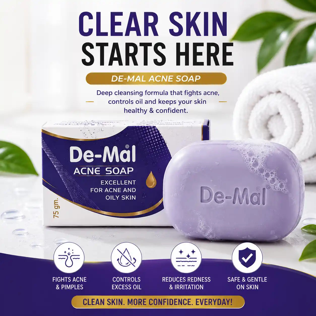 De-Mal Acne Soap | Deep Cleansing Bar for Acne Prone Skin